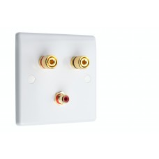 White Slimline 1.1  Speaker Wall Plate - 2 Terminals + RCA - Rear Solder tab Connections