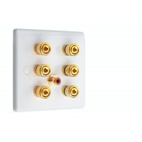 White Slimline 3.1  Speaker Wall Plate - 6 Terminals + RCA - Rear Solder tab Connections