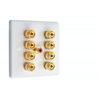 White Slimline 4.1  Speaker Wall Plate - 8 Terminals + RCA - Rear Solder tab Connections
