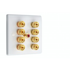 White Slimline 4.1  Speaker Wall Plate - 8 Terminals + RCA - Rear Solder tab Connections