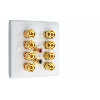 White Slimline 4.2  Speaker Wall Plate - 8 Terminals + 2 x RCA's - Rear Solder tab Connections