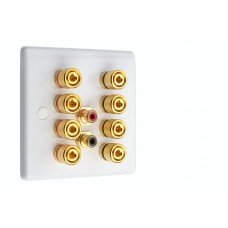White Slimline 4.2  Speaker Wall Plate - 8 Terminals + 2 x RCA's - Rear Solder tab Connections