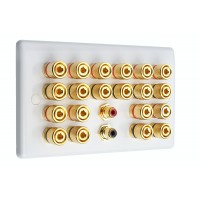 White Slimline 10.2 Speaker Wall Plate - 20 Terminals + 2 x RCA's - Rear Solder tab Connections