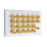 White Slimline 11.1  Speaker Wall Plate - 22 Terminals + RCA - Rear Solder tab Connections