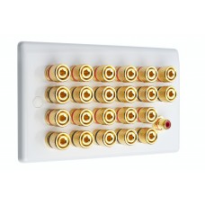 White Slimline 11.1  Speaker Wall Plate - 22 Terminals + RCA - Rear Solder tab Connections