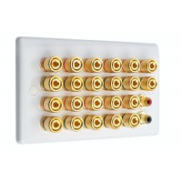 White Slimline 11.2 Speaker Wall Plate - 22 Terminals + 2 x RCA's - Rear Solder tab Connections