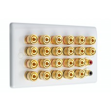 White Slimline 11.2 Speaker Wall Plate - 22 Terminals + 2 x RCA's - Rear Solder tab Connections