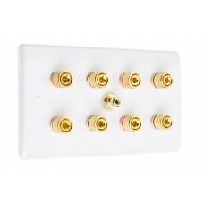 White Slimline 4.1  Speaker Wall Plate - 8 Terminals + RCA - Rear Solder tab Connections