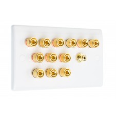 White Slimline 6.1  Speaker Wall Plate - 12 Terminals + RCA - Rear Solder tab Connections