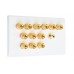 White Slimline 6.1  Speaker Wall Plate - 12 Terminals + RCA - Rear Solder tab Connections