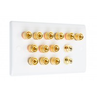 White Slimline 6.2 Speaker Wall Plate - 12 Terminals + 2 x RCA's - Rear Solder tab Connections