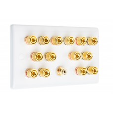 White Slimline 7.1  Speaker Wall Plate - 14 Terminals + RCA - Rear Solder tab Connections