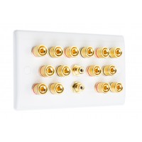 White Slimline 7.2 Speaker Wall Plate - 14 Terminals + 2 x RCA's - Rear Solder tab Connections