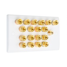 White Slimline 9.1  Speaker Wall Plate - 18 Terminals + RCA - Rear Solder tab Connections