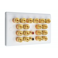 White Slimline 9.2 Speaker Wall Plate - 18 Terminals + 2 x RCA's - Rear Solder tab Connections