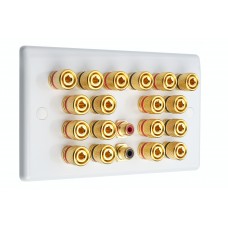 White Slimline 9.2 Speaker Wall Plate - 18 Terminals + 2 x RCA's - Rear Solder tab Connections