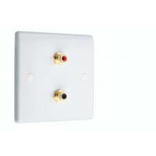 Slim Line White - 2 x RCA Phono Audio Wall Plate - 2 Terminals - No Soldering Required