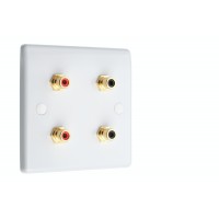 Slim Line White - 4 x RCA Phono Audio Wall Plate - 4 Terminals - No Soldering Required