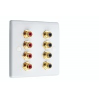 Slim Line White - 8 x RCA Phono Audio Wall Plate - 8 Terminals - No Soldering Required