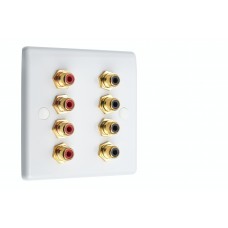 Slim Line White - 8 x RCA Phono Audio Wall Plate - 8 Terminals - No Soldering Required