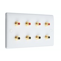 Slim Line White - 8 x RCA Phono Audio Wall Plate - 8 Terminals - No Soldering Required