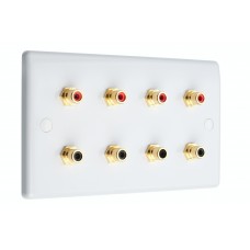 Slim Line White - 8 x RCA Phono Audio Wall Plate - 8 Terminals - No Soldering Required