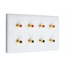 Slim Line White - 8 x RCA Phono Audio Wall Plate - 8 Terminals - No Soldering Required