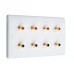 Slim Line White - 8 x RCA Phono Audio Wall Plate - 8 Terminals - No Soldering Required