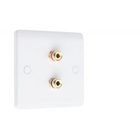 SlimLine White 2  Binding Post Speaker Wall Plate - 2 Terminals - No Soldering Required