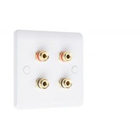 SlimLine White 4  Binding Post Speaker Wall Plate - 4 Terminals - No Soldering Required
