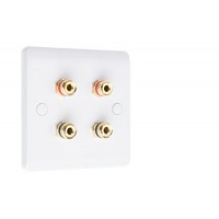 SlimLine White 4  Binding Post Speaker Wall Plate - 4 Terminals - No Soldering Required