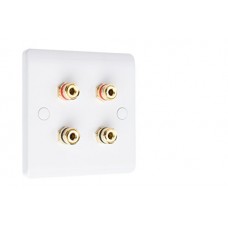 SlimLine White 4  Binding Post Speaker Wall Plate - 4 Terminals - No Soldering Required