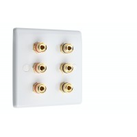 SlimLine White 3.0 - 6 Binding Post Speaker Wall Plate - 6 Terminals - No Soldering Required
