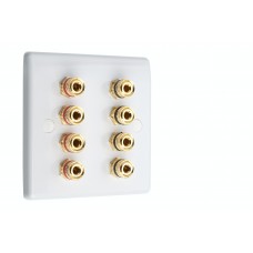 SlimLine White 4.0 - 8 Binding Post Speaker Wall Plate - 8 Terminals - No Soldering Required