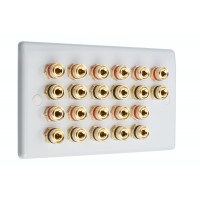 SlimLine White 11.0 2 Gang - 22 Binding Post Speaker Wall Plate - 22 Terminals - No Soldering Required