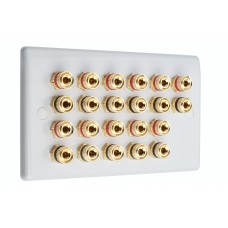 SlimLine White 11.0 2 Gang - 22 Binding Post Speaker Wall Plate - 22 Terminals - No Soldering Required