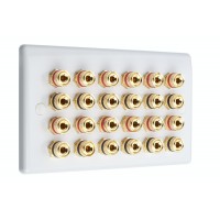 SlimLine White 12.0 2 Gang - 24 Binding Post Speaker Wall Plate - 24 Terminals - No Soldering Required