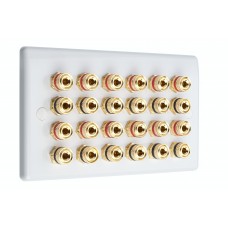 SlimLine White 12.0 2 Gang - 24 Binding Post Speaker Wall Plate - 24 Terminals - No Soldering Required