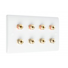 SlimLine White 4.0 2 Gang - 8 Binding Post Speaker Wall Plate - 8 Terminals - No Soldering Required