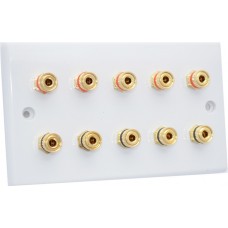 SlimLine White 5.0 2 Gang - 10 Binding Post Speaker Panel Wall Plate - 10 Terminals - No Soldering Required