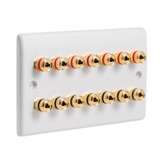 SlimLine White 7.0 2 Gang - 14 Binding Post Speaker Panel Wall Plate - 14 Terminals - No Soldering Required