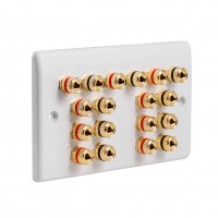 SlimLine White 9.0 2 Gang - 18 Binding Post Speaker Wall Plate - 18 Terminals - No Soldering Required