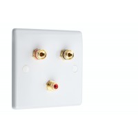 White 1.1 Slim Line One Gang Speaker Wall Plate 2 Terminals + RCA Phono Socket - No Soldering Required