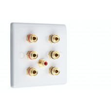 White 3.1 Slim Line One Gang Speaker Wall Plate 6 Terminals + RCA Phono Socket - No Soldering Required