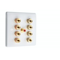 White 4.1 Slim Line One Gang Speaker Wall Plate 8 Terminals + RCA Phono Socket - No Soldering Required