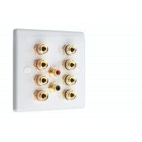 White 4.2 Slim Line One Gang Speaker Wall Plate 8 Terminals + 2 x RCA Phono Socket - No Soldering Required