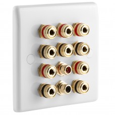 White 5.2 Slim Line One Gang Speaker Wall Plate 10 Terminals + 2 x RCA Phono Sockets - No Soldering Required