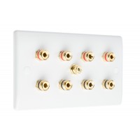 White 4.1 SlimLine Speaker Wall Plate 8 Terminals + RCA Phono Socket - No Soldering Required