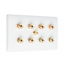 White 4.1 SlimLine Speaker Wall Plate 8 Terminals + RCA Phono Socket - No Soldering Required