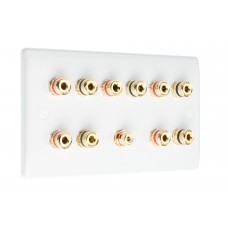 White SlimLine 5.1 Speaker Wall Plate 10 Terminals + 1 RCA Phono Socket - Two Gang - No Soldering Required